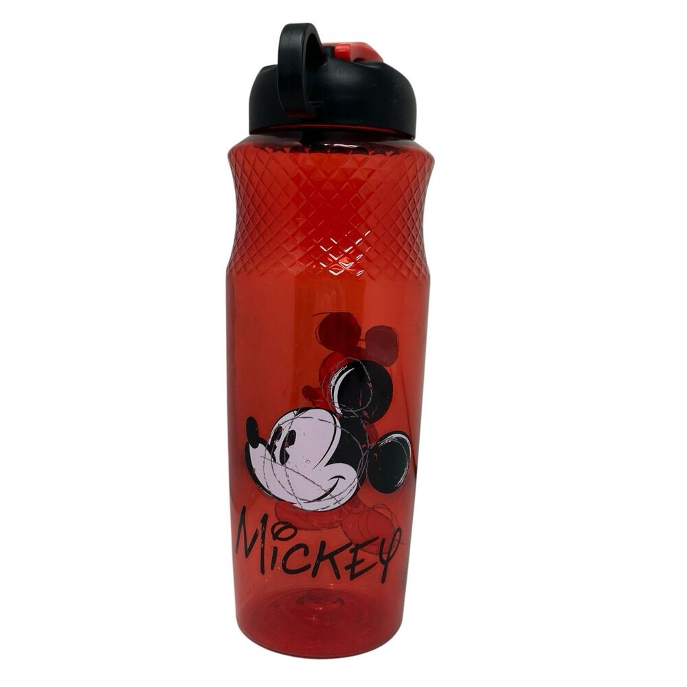 Water Bottle Mickey Mouse Red Plastic Flip Top Disney Cup - Picture 3 of 9